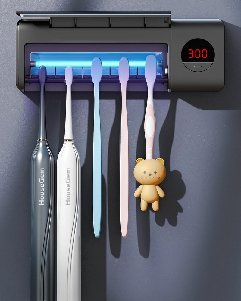 HouseGem Toothbrush Holder, Timer Function, 2000mAh Rechargeable Cordless Wal...