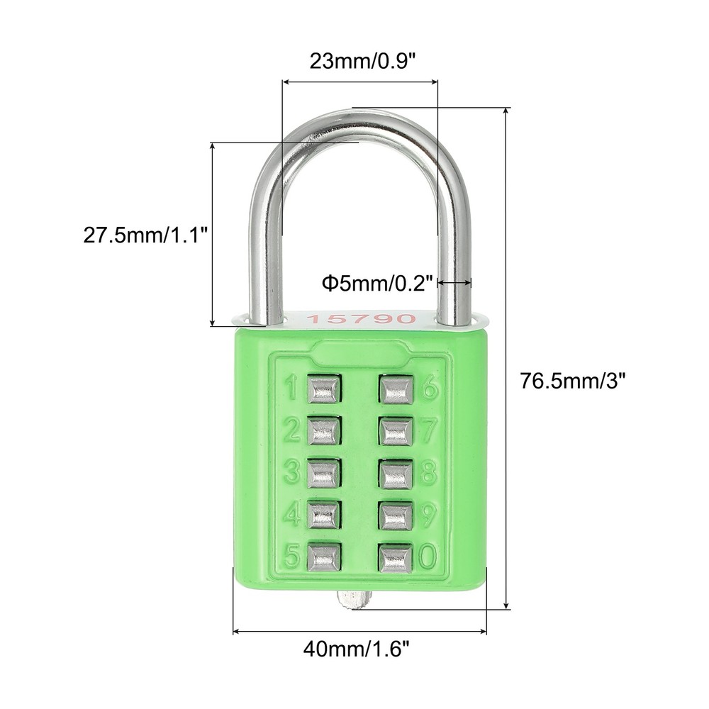 10 Digit Button Combination Padlock 2pack 5 Digit Locking Mechanism Lock Green