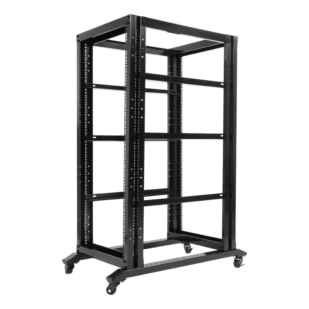 27U 4 Post Open Frame Network Data Server Rack W/ L Rails 22" Adjustable Depth