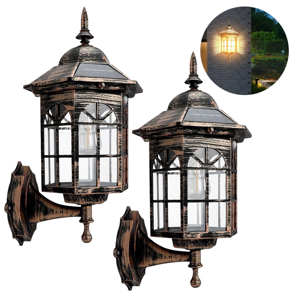2PCS Solar Wall Lantern Light Dusk To Dawn LED Sconce Lamp Porch Outdoor Lamp