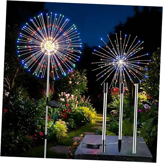 Solar Firework Lights Outdoor, Adjustable 32" to 51" Extra 2 Pack Multicolor