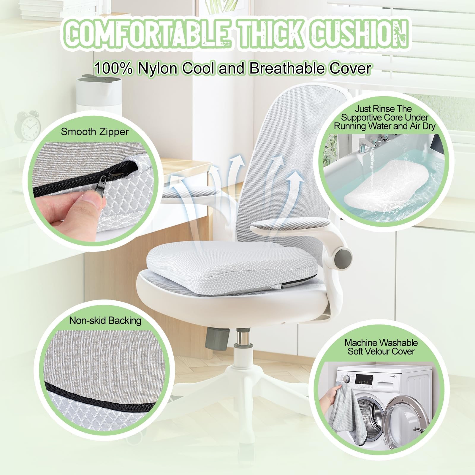 Air Fiber Office Chair Cushion - Ergonomic Seat Cushion for Orthopedic Coccyx...