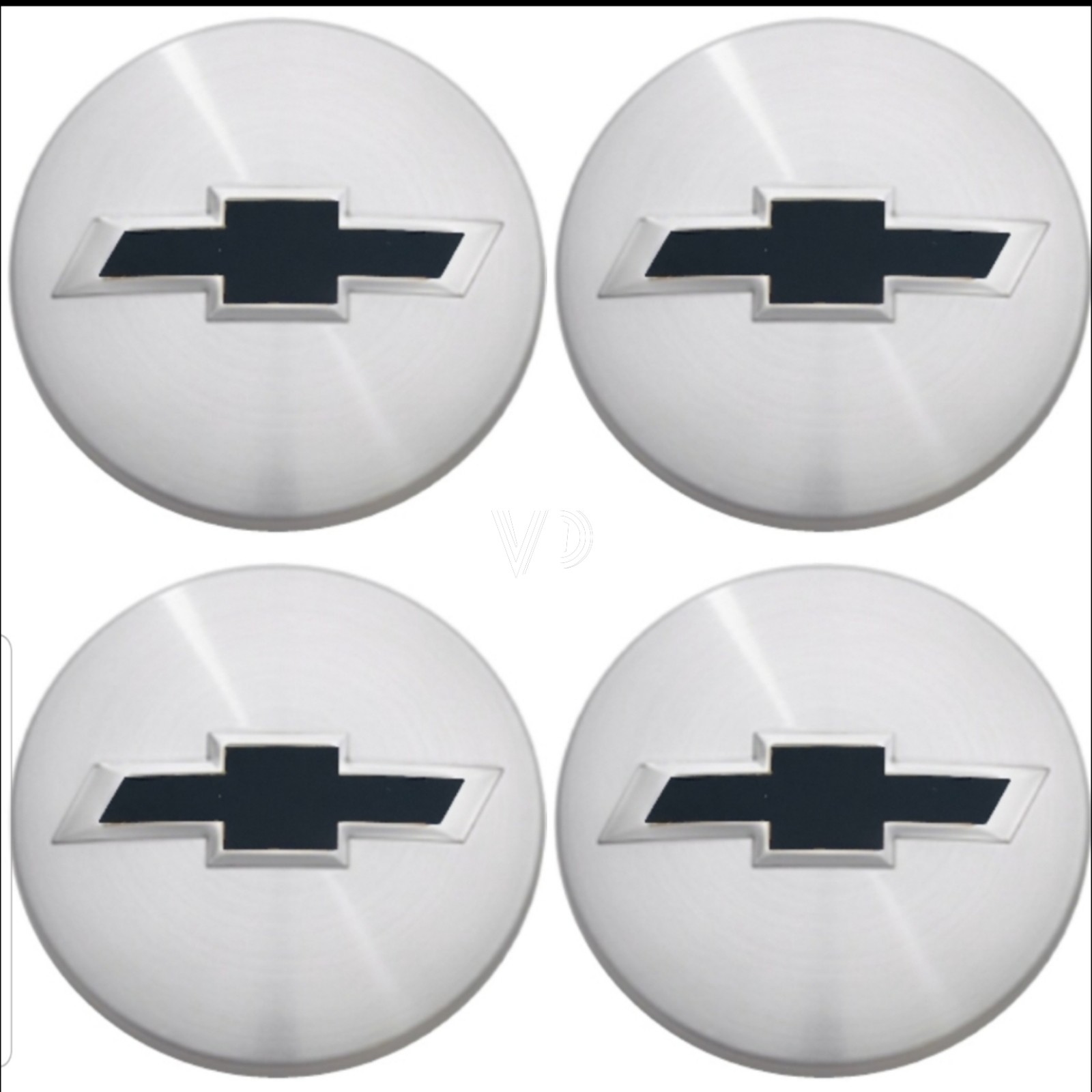 4Pcs of Chevrolet Center Caps 3.25” 83mm Brushed Silver Black Bowtie 22837060