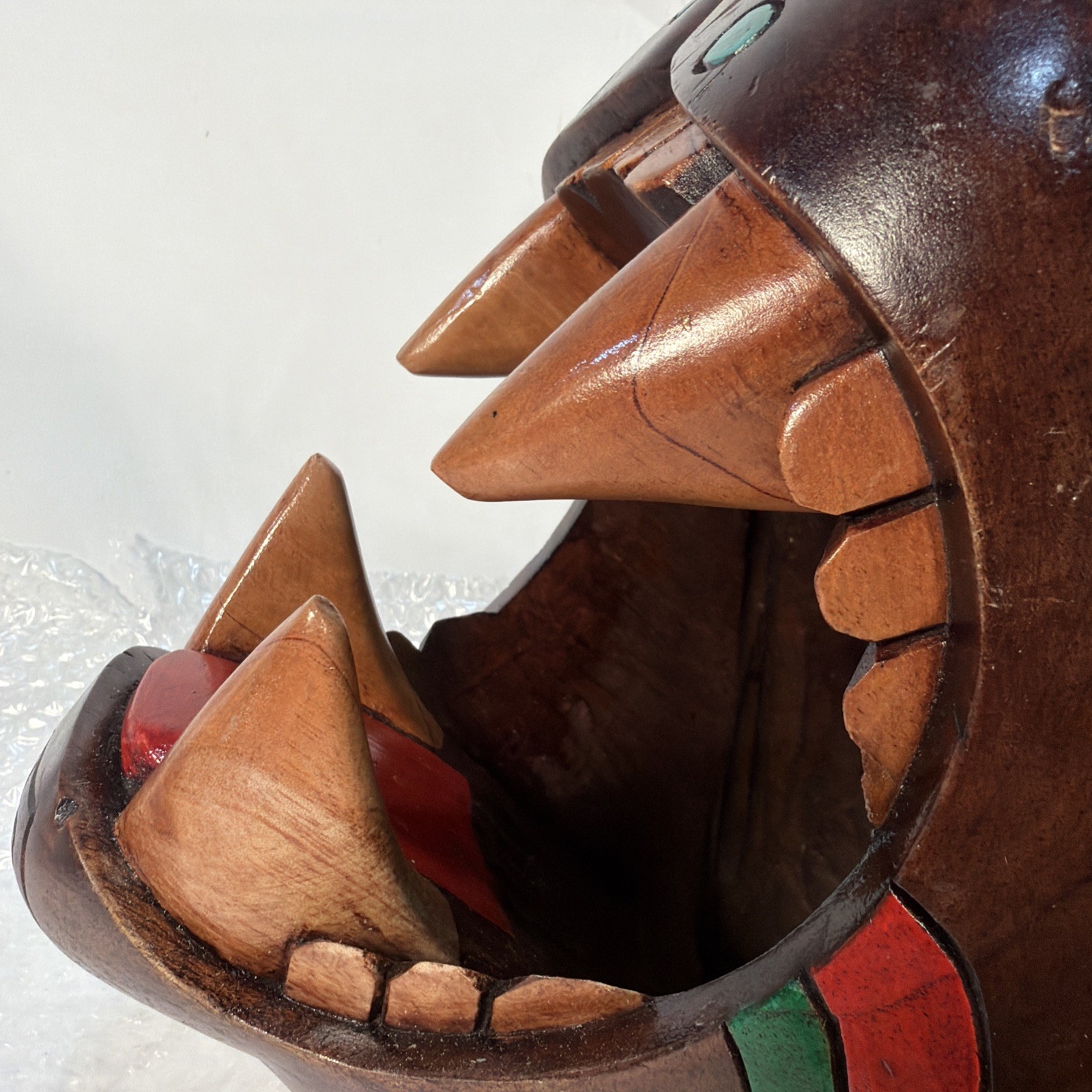 Vintage MCM Mayan Handcarved Wood Jaguar Panther Head Folk Art Rare