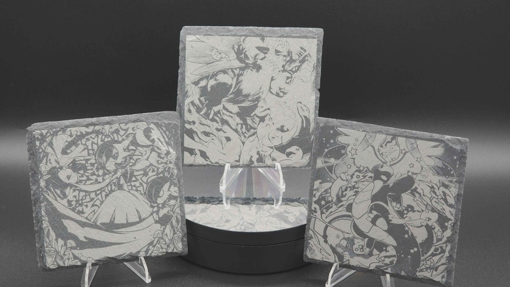 Pokémon Mega Evolution Slate Coaster Set – Laser Engraved Stone Coasters