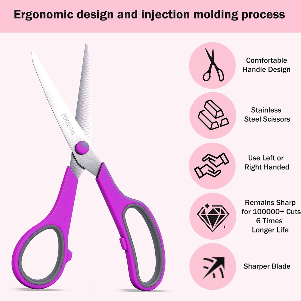 Black Scissors Bulk, 8" All Purpose Scissors Pack - Thick Sharp Shears for Offi