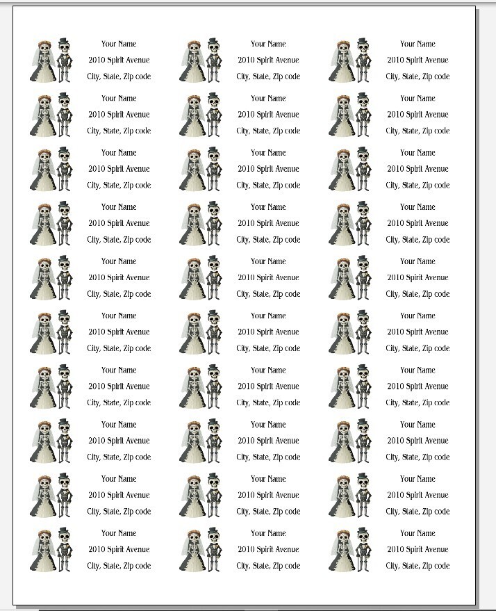 150 Skeleton Wedding Mailing Return Address Labels Personalized