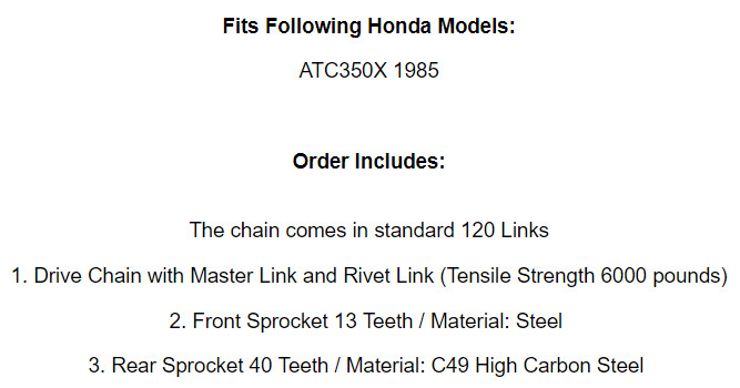 Drive Chain & Sprockets Kit for Honda ATC350X 1985