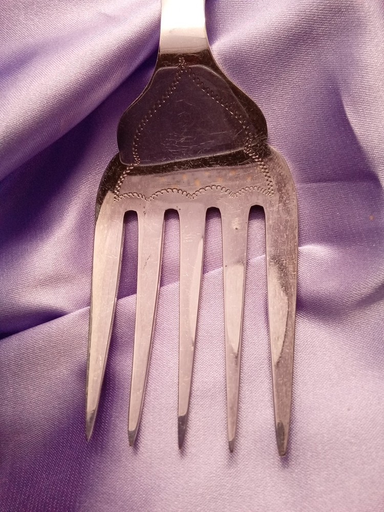 Vintage Embossed Shell Pattern Etched Victorian Silver Plated Serving Fork Clean