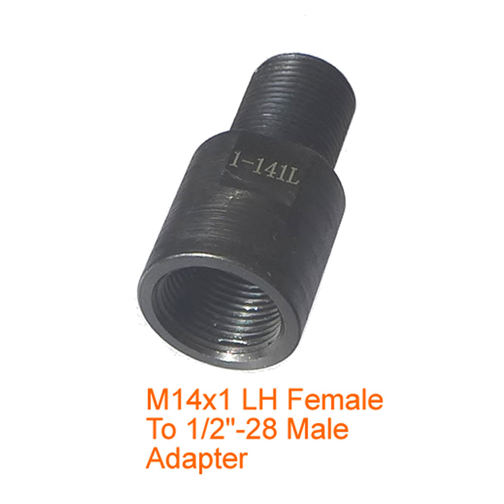 M14x1 LH to 1/2"-28 UNEF Male Pipe Thread Adapter / Converter,  Black, 1-141L