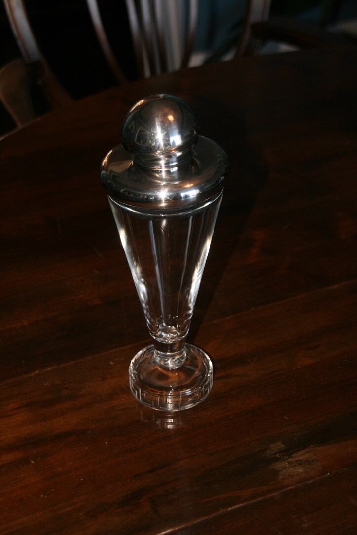 VINTAGE ALESSI GLASS AND STAINLESS COCKTAIL SHAKER, CAMPARI MATTEO THUN, 1980'S