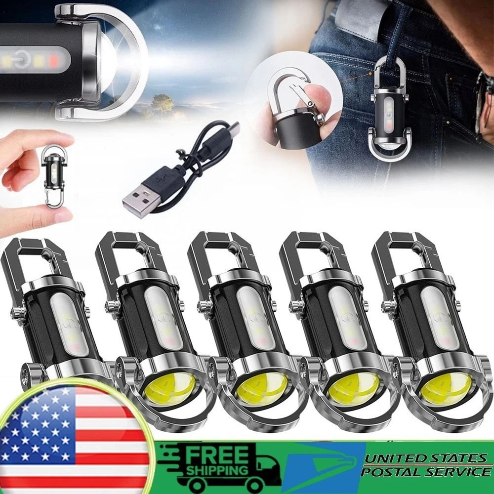 1-5pc LED Flashlight Keychain Portable Rechargeable Super Bright Mini Flashlight