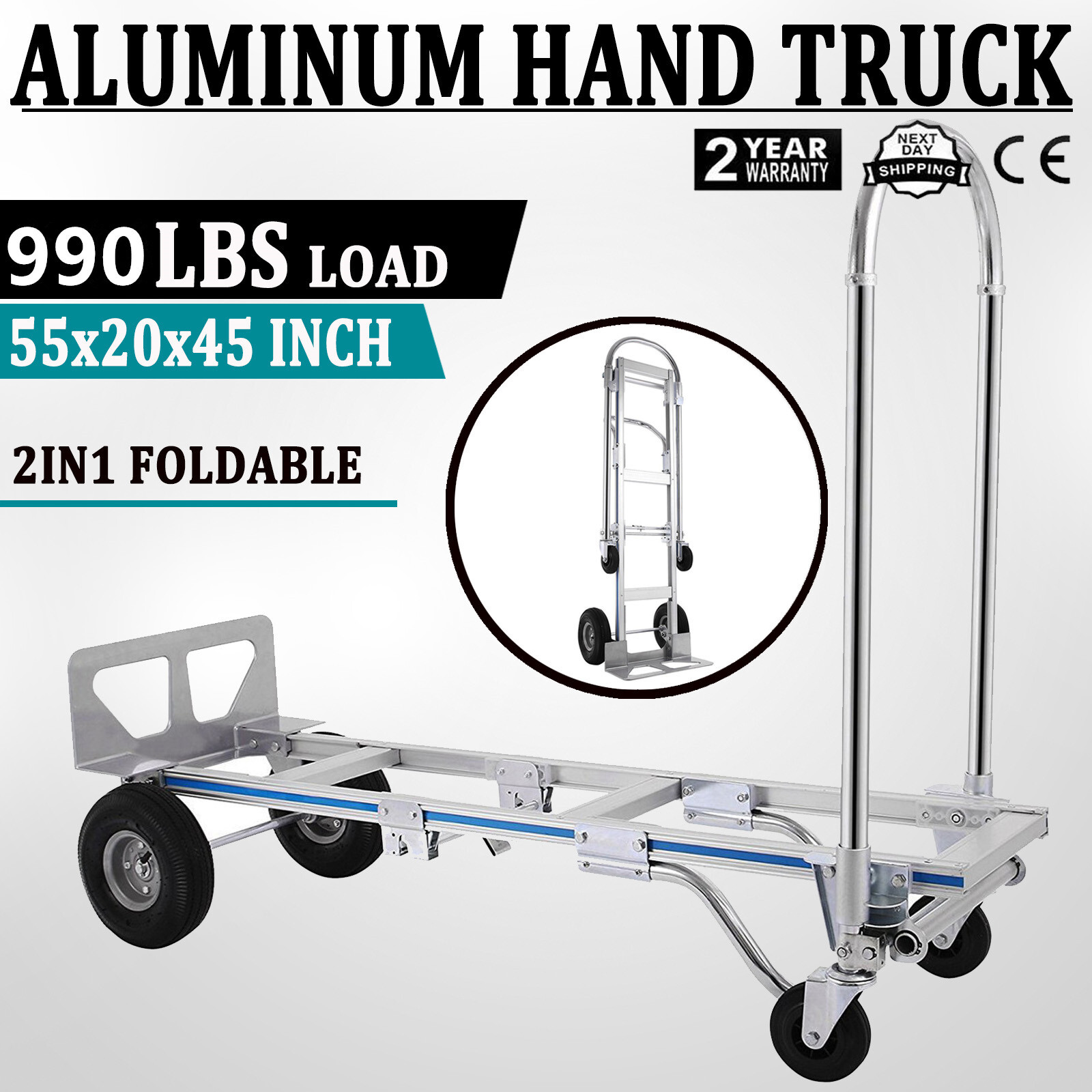 Heavy Duty Aluminum Hand Truck Convertible Folding Dolly Cart Stair Climber Cart