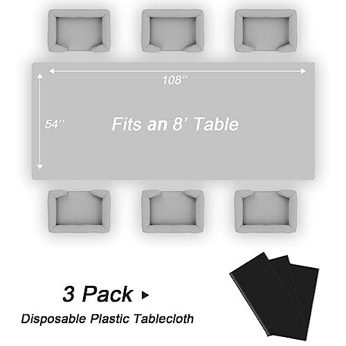 Black Plastic Tablecloth Disposable Table Covers Black Table 3 Pack A1 Black