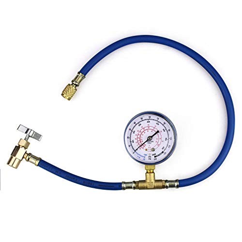 R134A R12 R22 Economy Refrigerant U-Charge Hose Kit Recharge Hose with Gauge,