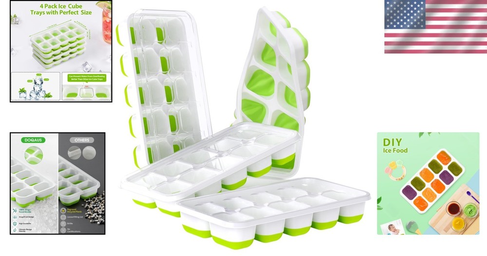 4 Pack Stackable Silicone Ice Cube Trays - BPA & LFGB Safe for Versatile Kitchen
