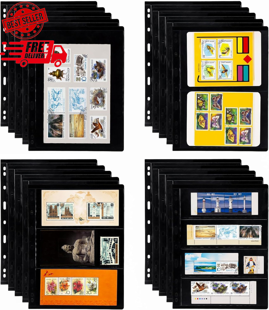 20 Sheets 40 Pages Stamp Album Pages, 9-Hole Stamp Collection Inserts Double Sid