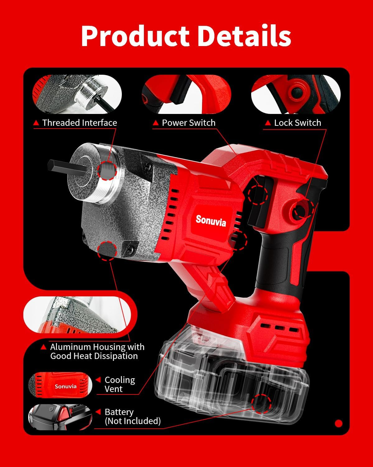 Cordless Concrete Vibrating Tool Compatible with Milwaukee 18V Battery, 600W Pow