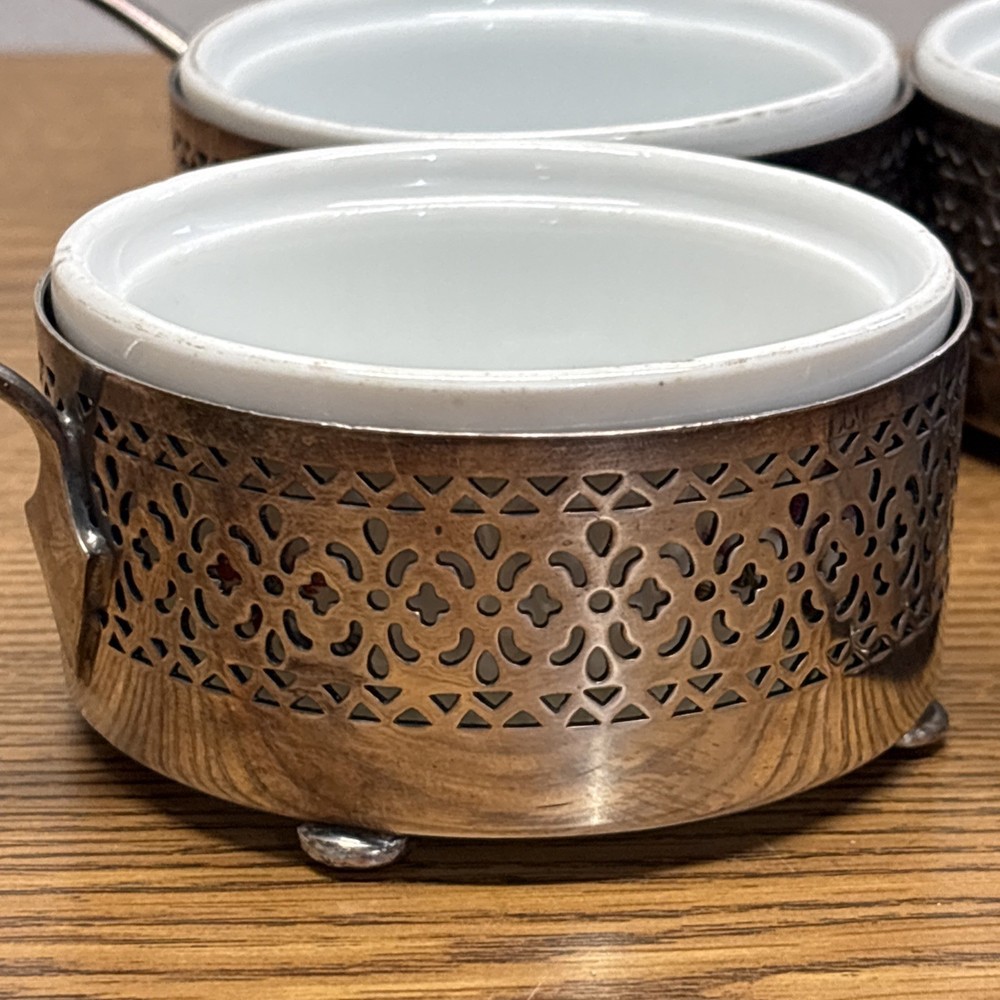 Antique 6 E.G. Webster & Son 1900s Silver Plate Ramkin Springer Austria Holders