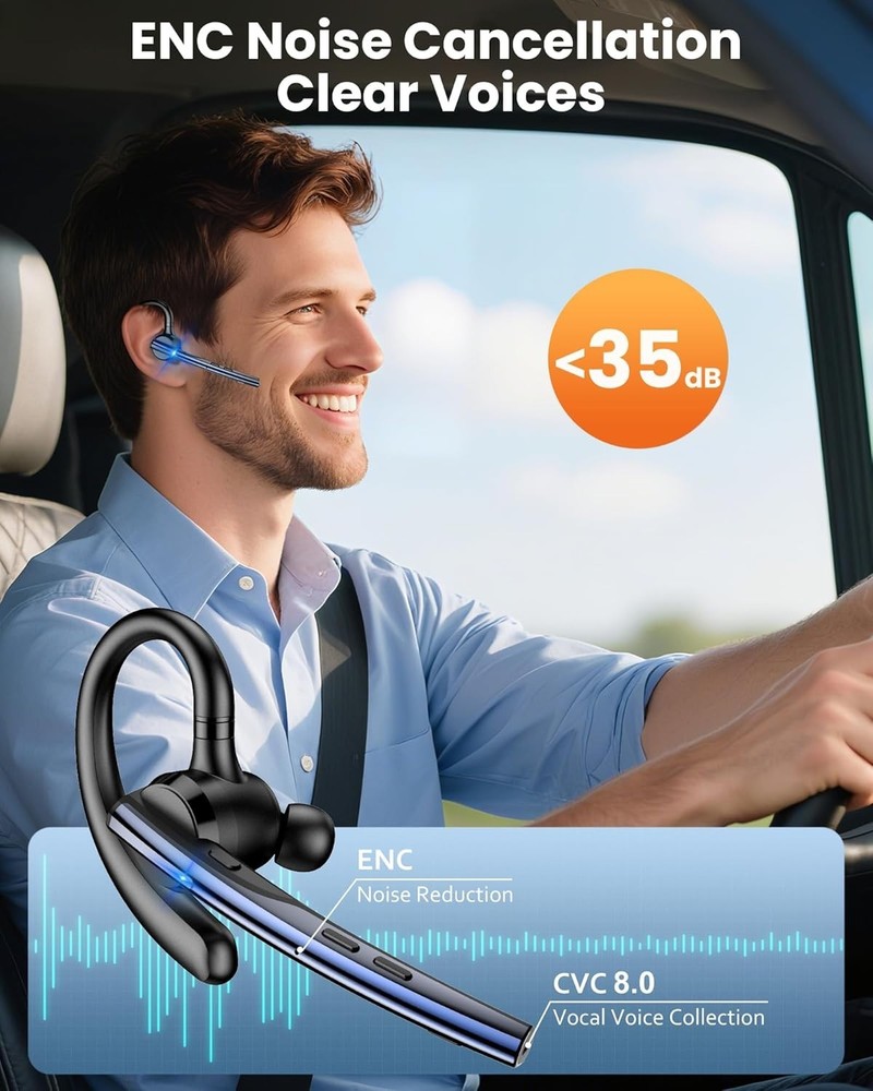 Ergonomic Bluetooth Headset V5.1 with Quick Charge & Noise Cancellation Features
