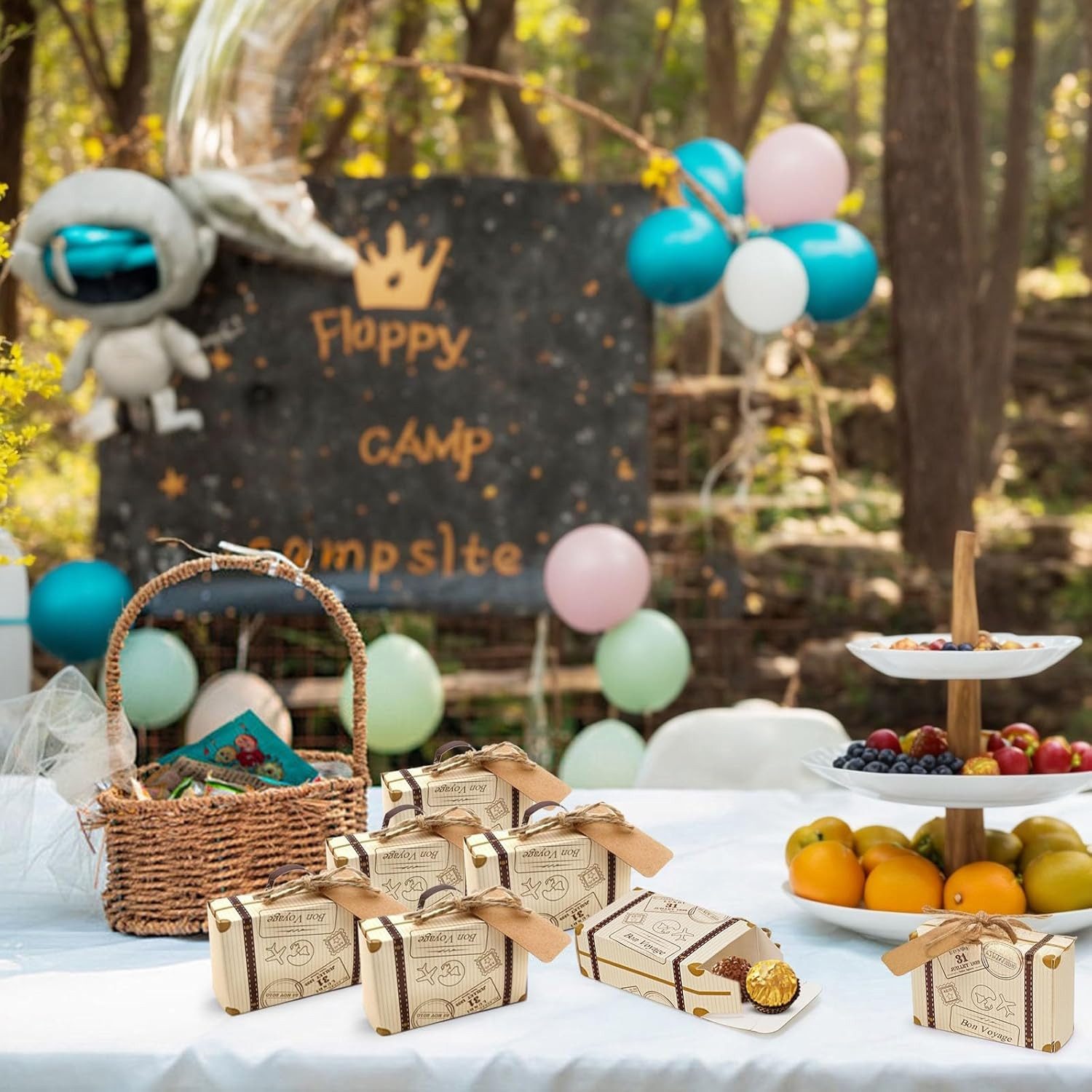 50PCS Mini Suitcase Party Favor Box, 3"x2"x1.2" Small Gift Box with Tags for Tra