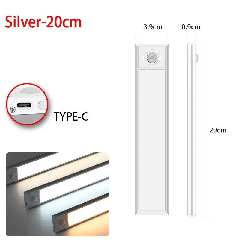 LED Motion Sensor Under Cabinet Light USB Rechargeable Kitchen Night Light