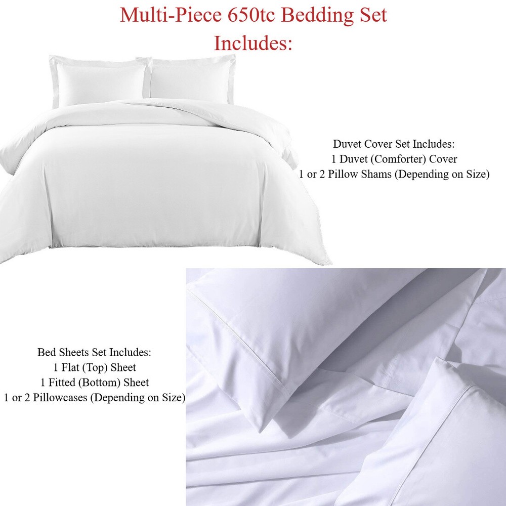 Solid 650tc Cotton Blend Multi Piece Bedding Set Duvet Cover Set with Bed Sheets