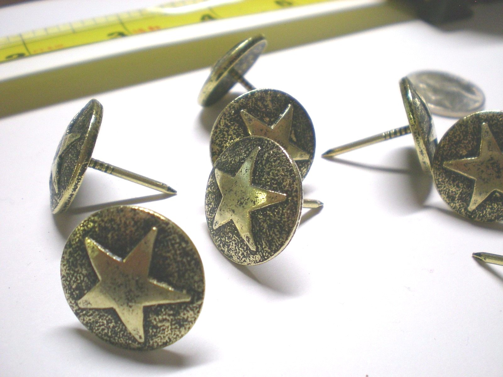 Antique Brass Western Style Star LARGE 3/4 INCH Head Nail/Upholstery Tack Pkg 10
