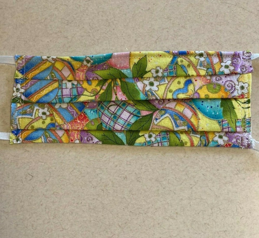 Easter Egg Collage on Easter Background.Pleated.Reuse.Cotton.Mask.