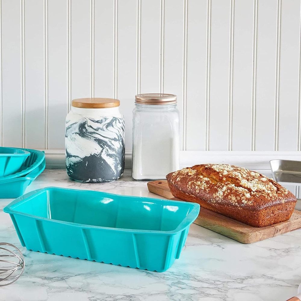 Silicone Baking Pans Set - 4-Piece Teal Set: Square, Rectangular, round Cake & P