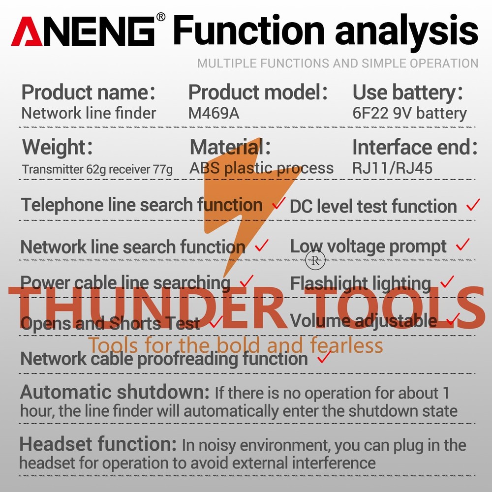 Thunder Tools ANENG M469A Network Cable Finder Multifunctional Cable
