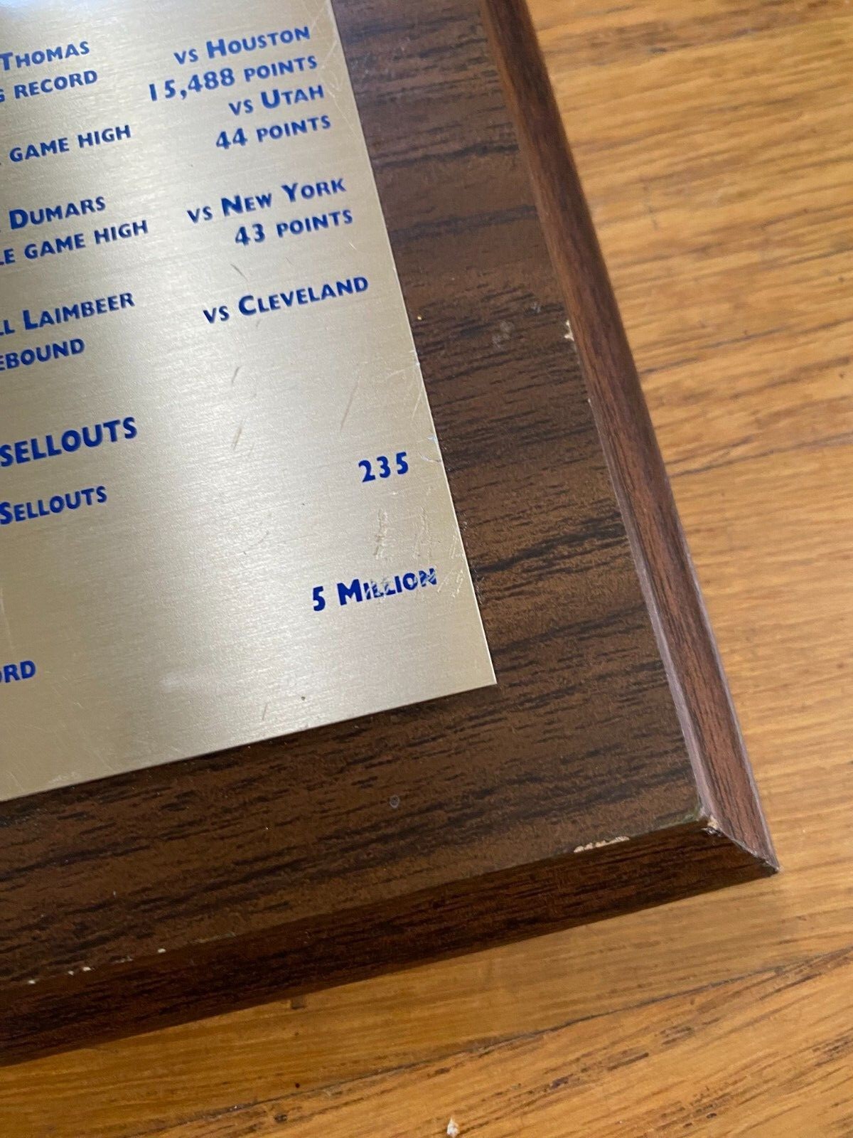 Vintage 1993 Detroit Pistons Palace of Auburn Hills 5 Yr Anniversary Wood Plaque