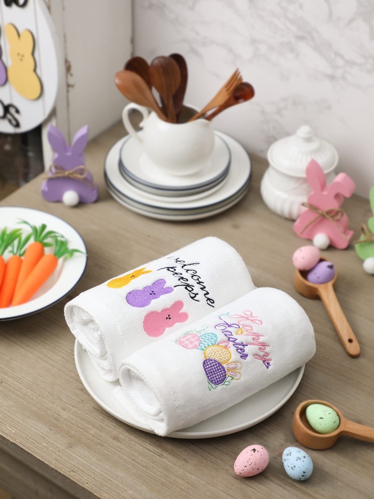NEWLIGHTURE Easter Hand Towels 100% Cotton Embroidered Small, Easter.egg