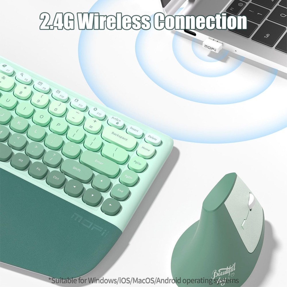 Ergonomic Wireless Keyboard and Mouse Combo with Wrist Rest, Curved Split Key...