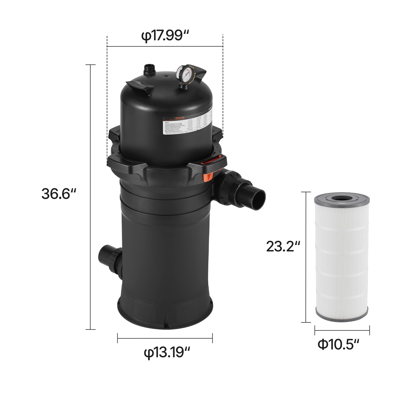 150 sq.ft² Cartridge Pool Filter Valve 9000 GPH Swimming Pool Filtration System