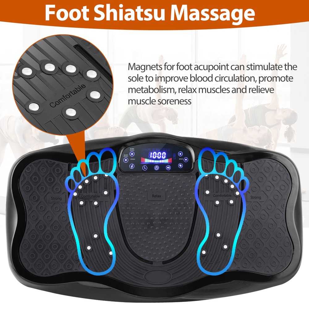 Full Body Workout Vibration Platform Machine wi/ Loop Bands Remote Control Black