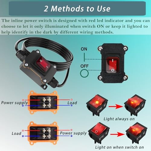 12V Inline Switch IP68 Waterproof, Outdoor On/Off Toggle Switch with 10FT