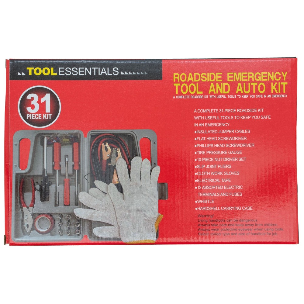 Tool Essentials 30pc Roadside Emergency Kit with Case and Booster Cables