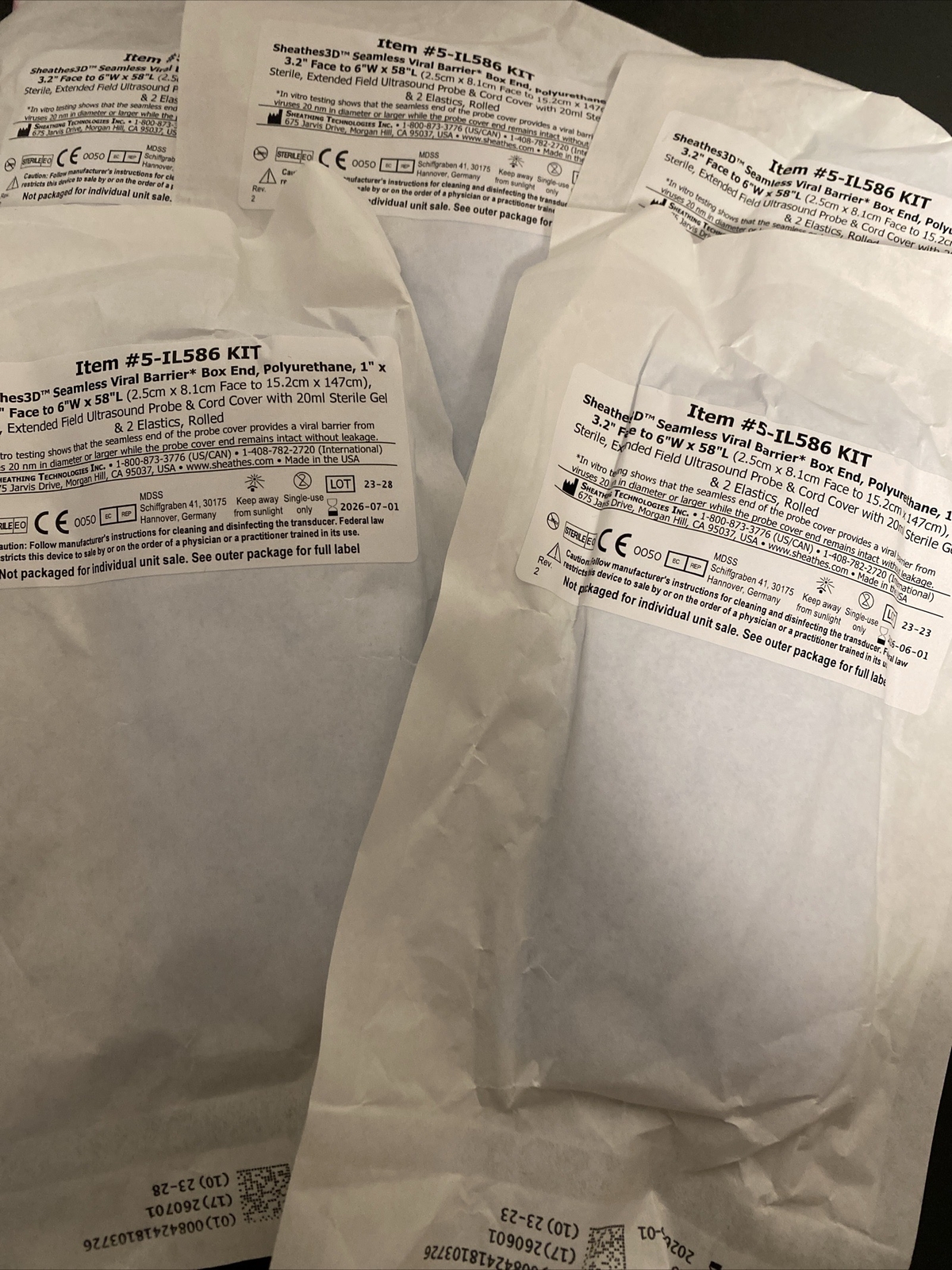 Sheates Ultrasound Probe Covers sterile, Latex Free, 5”x58”extended Field/10