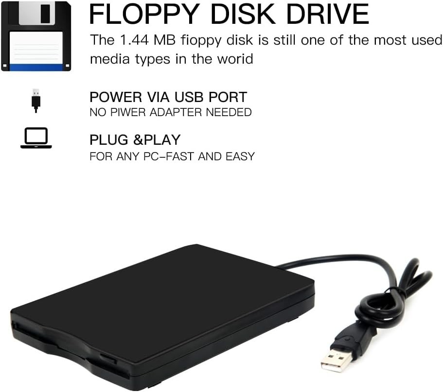 External USB Floppy Disk Reader - Black - Portable