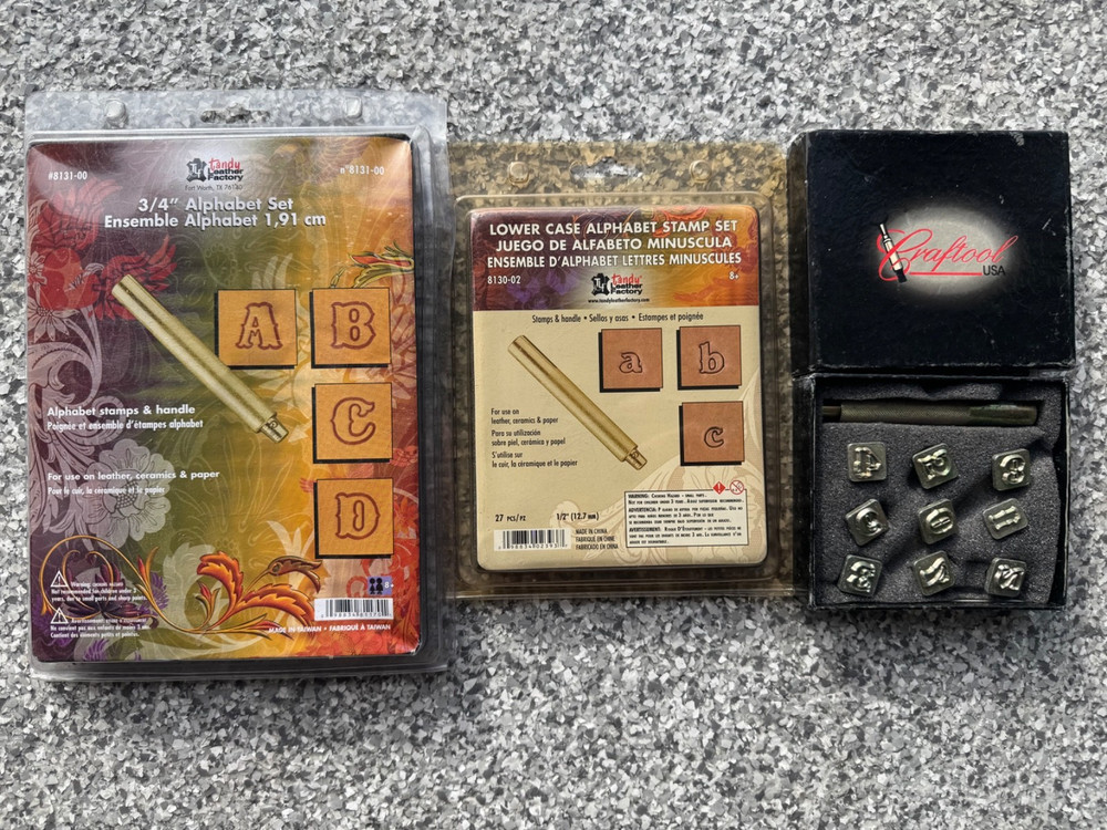 Tandy Craftool Alphabet Sets 3/4” Upper Case + 1/2" Lower + 1/2" Numbers