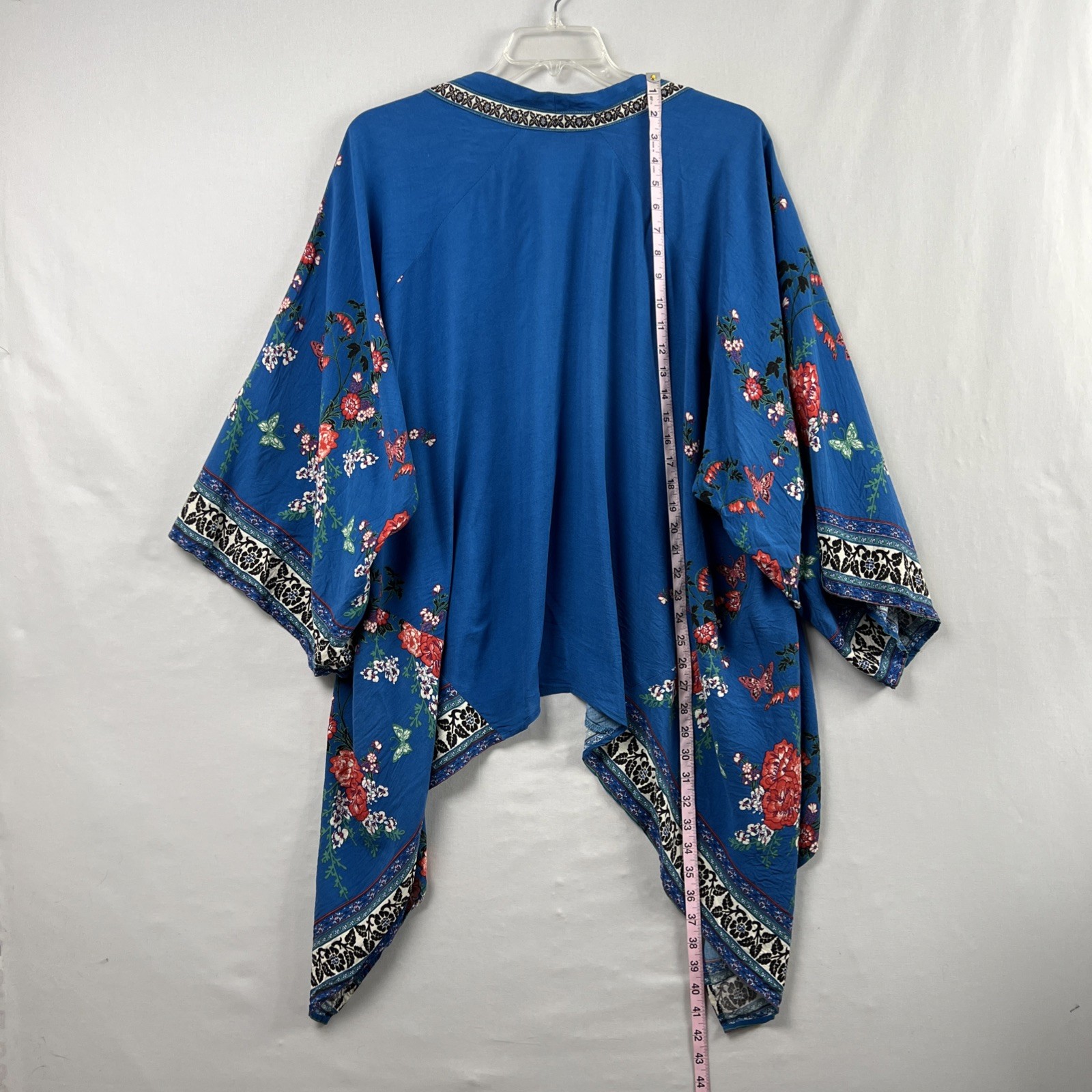 Floral Print Kimono Flying Tomato sz M/L Blue Red Bohemian Festival Coastal Core