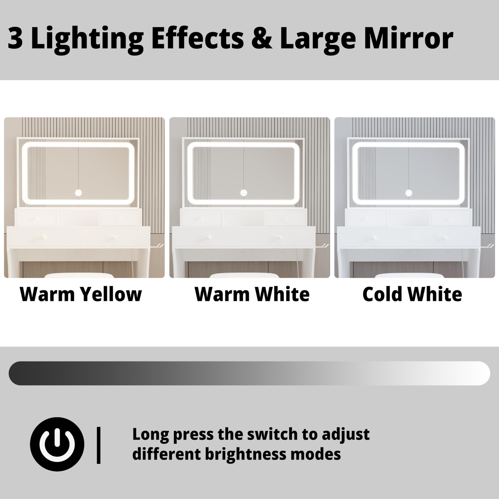 Vanity Desk with LED Lighted Mirror & Power Outlet & 4 Drawers, Makeup Table ...