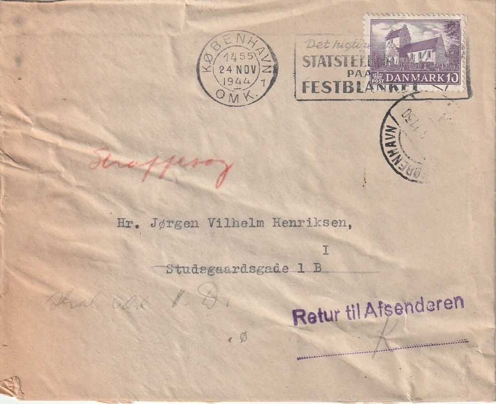 DENMARK: Returned cover Copenhagen 1944.