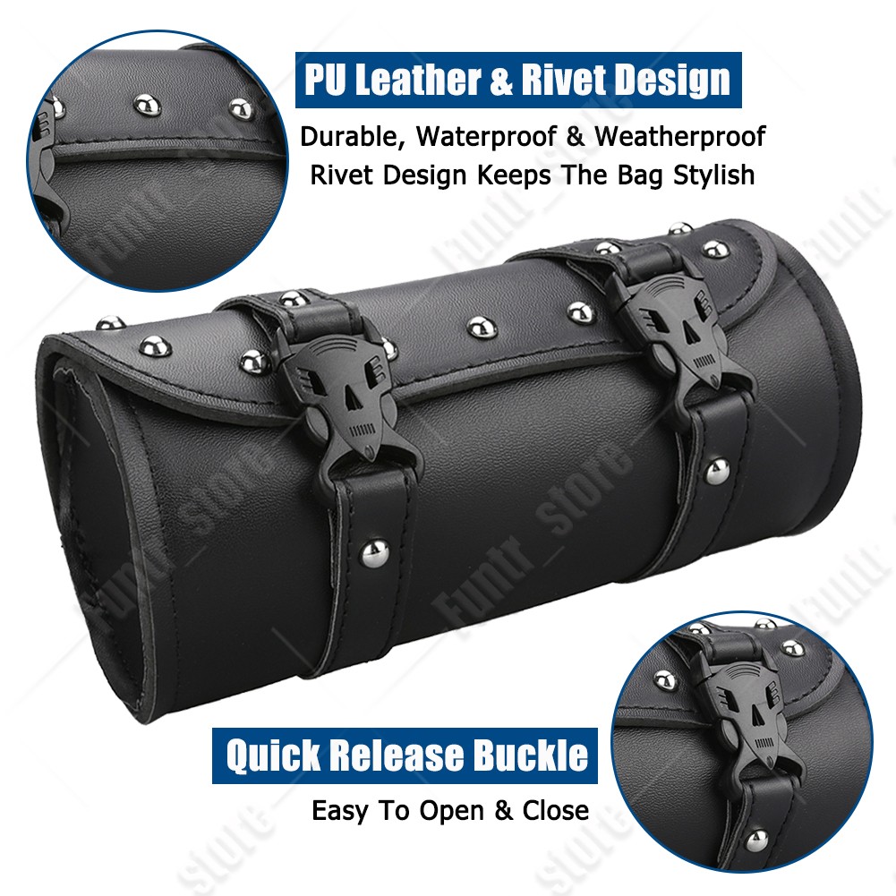 Motorcycle Front Fork Tool Bag Pouch Storage Luggage SaddleBag Leather Handlebar