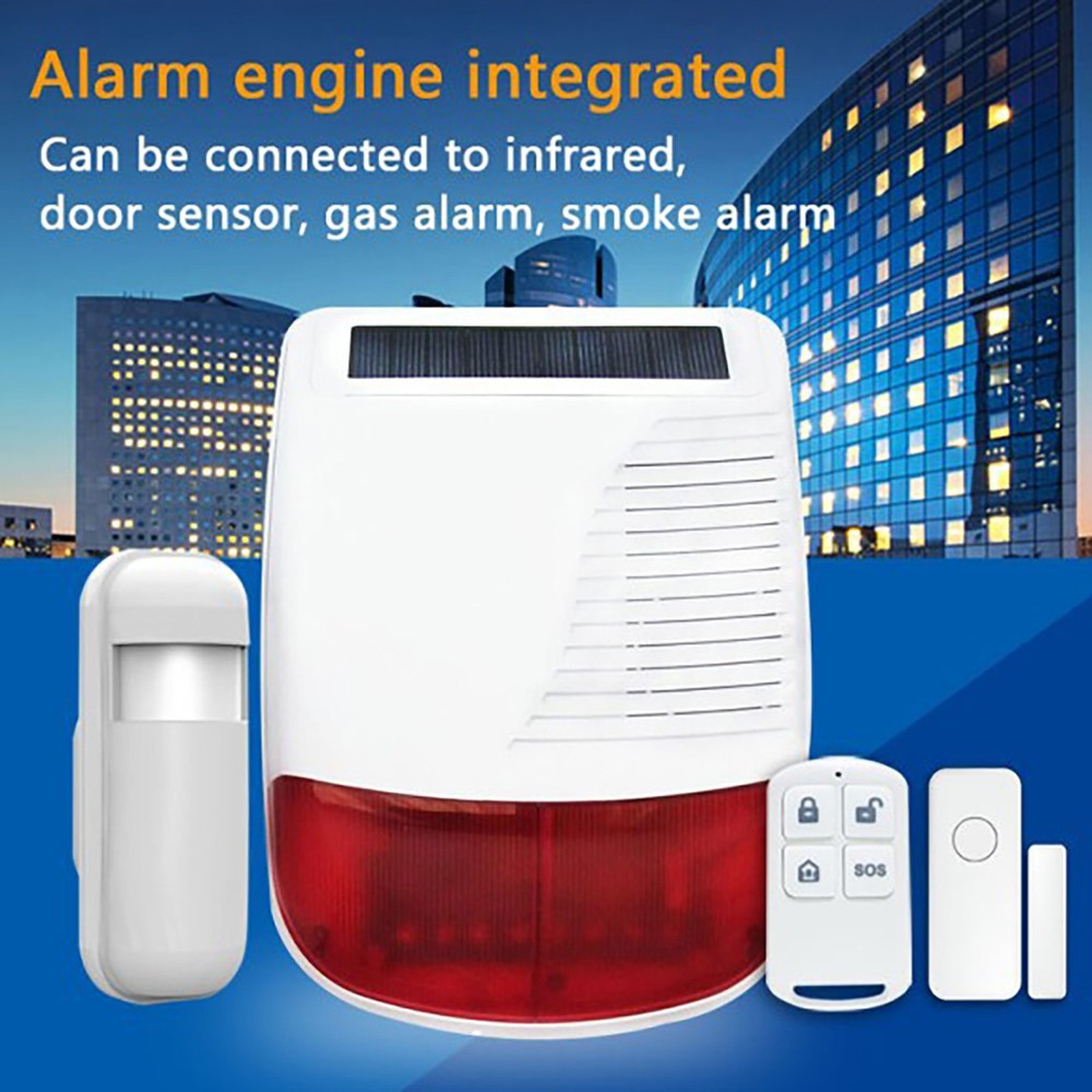 Solar Alarm Light Strobe Audible Wireless Motion Sensor Detector Security Siren