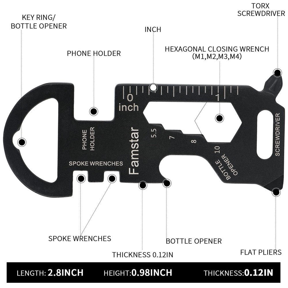 Keychain Multi-tool 3Pack Metal Pocket Tool Portable No rust Black