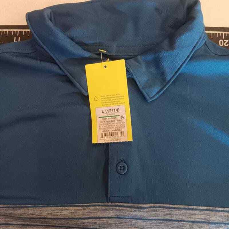 Boys' Large (12/14) Striped Golf Polo Shirt - All in Motion Blue