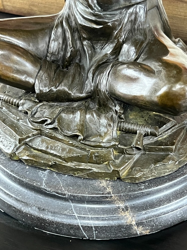 Bronze Seated Native American Drummer on Marble