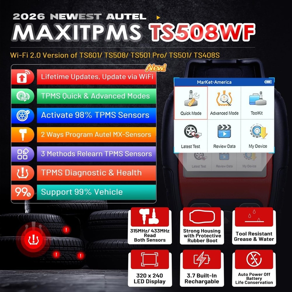 Autel MaxiTPMS TS508WF TPMS Relearn Tool TPMS Sensors Activate/Reset/Programming